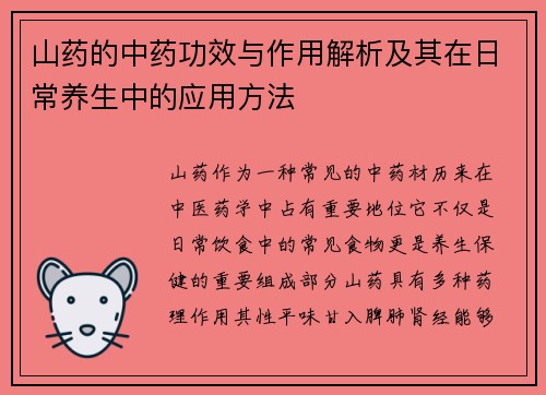 山药的中药功效与作用解析及其在日常养生中的应用方法